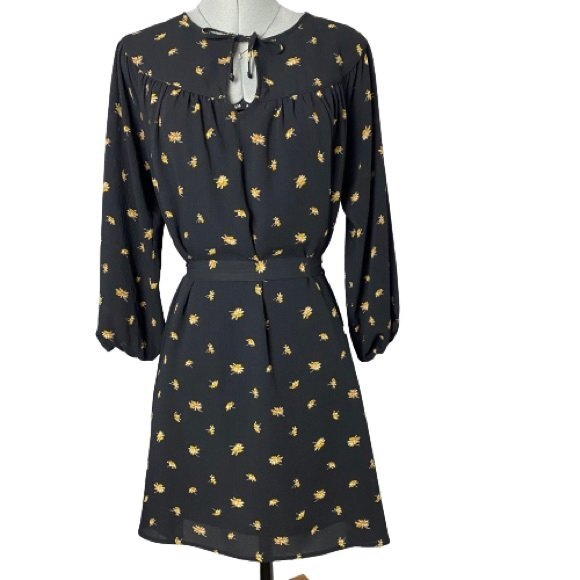 Madewell Black Floral Dress Mini Long Sleeve Summer Size Small - Picture 1 of 10